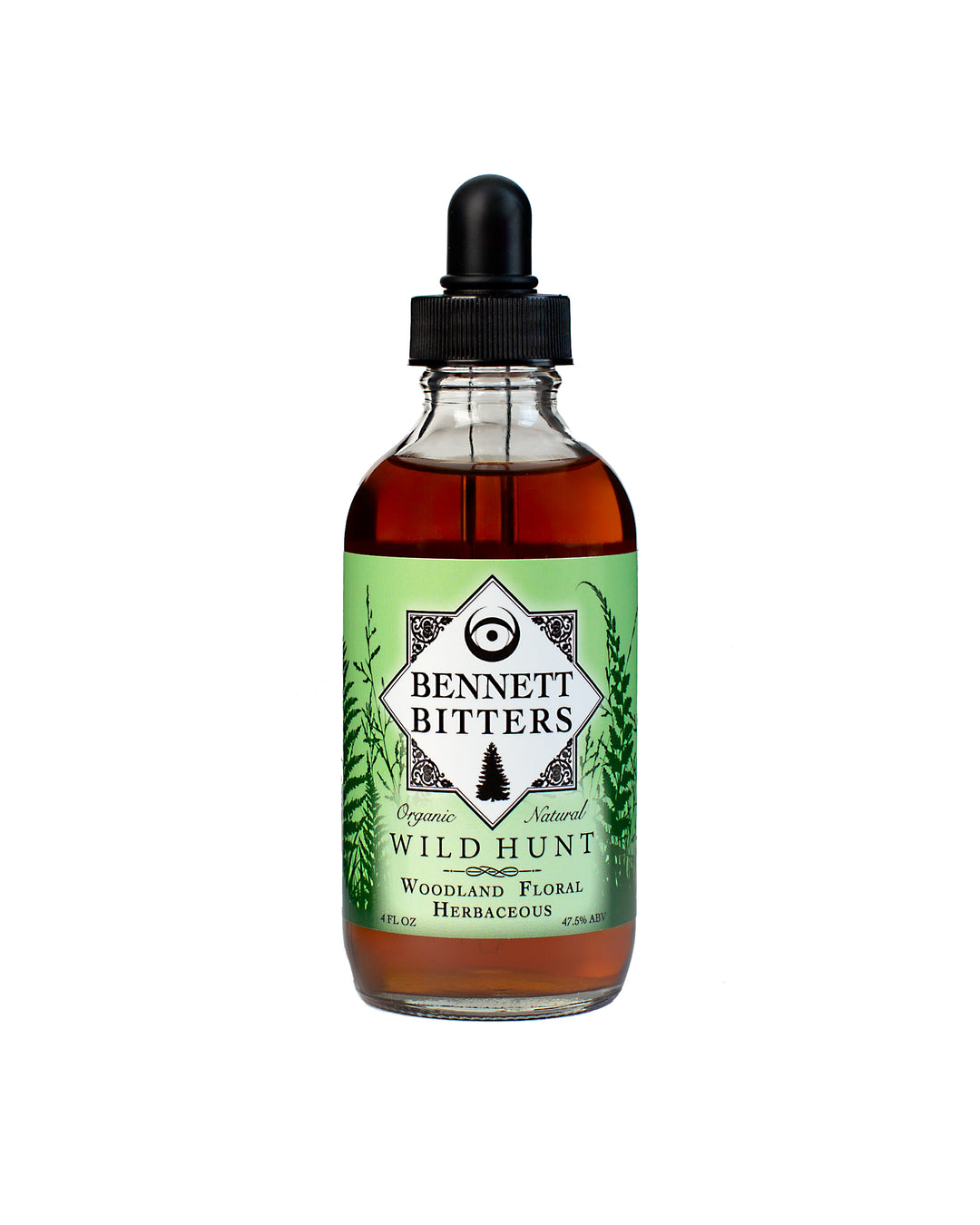 Front label of 4 oz bottle of Wild Hunt Bitters.