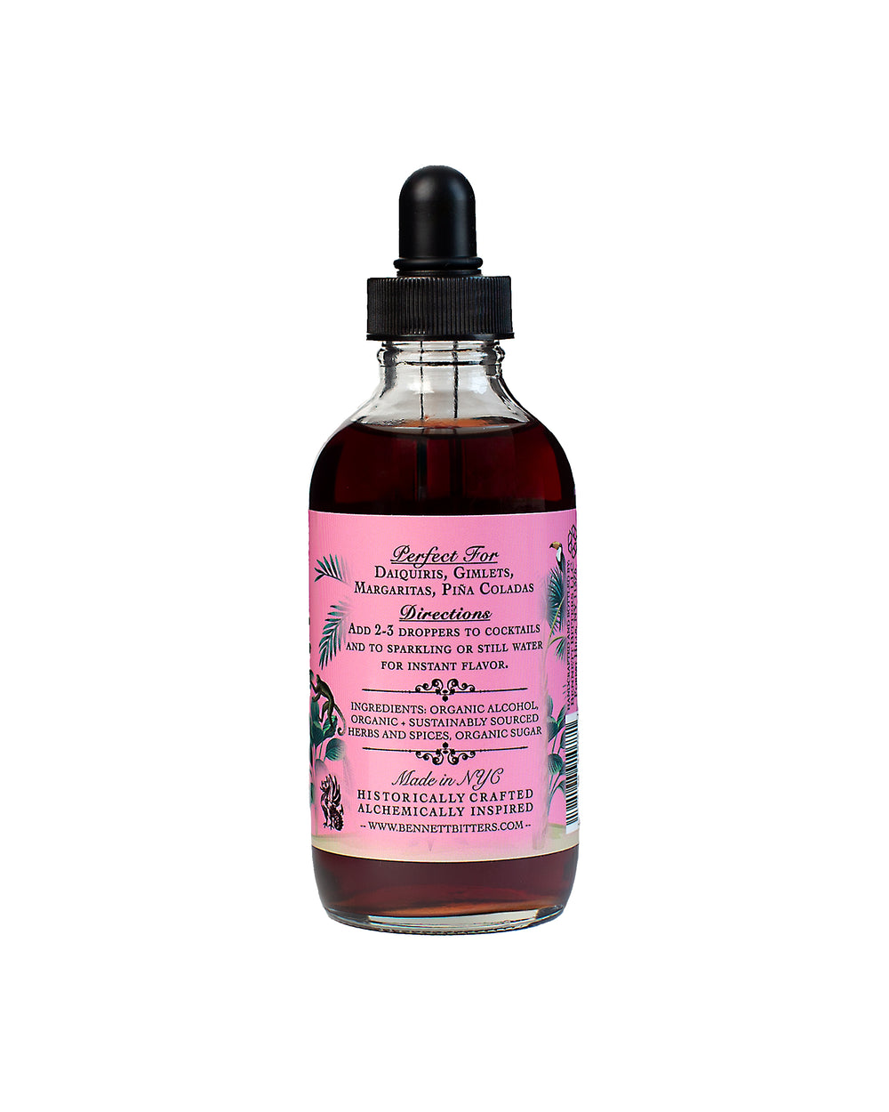 Back label of 4 oz bottle of Bermuda Bitters.