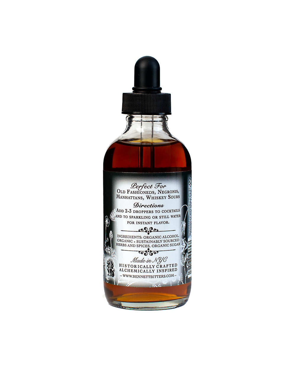 Back label of 4 oz bottle of Exorcism Bitters.
