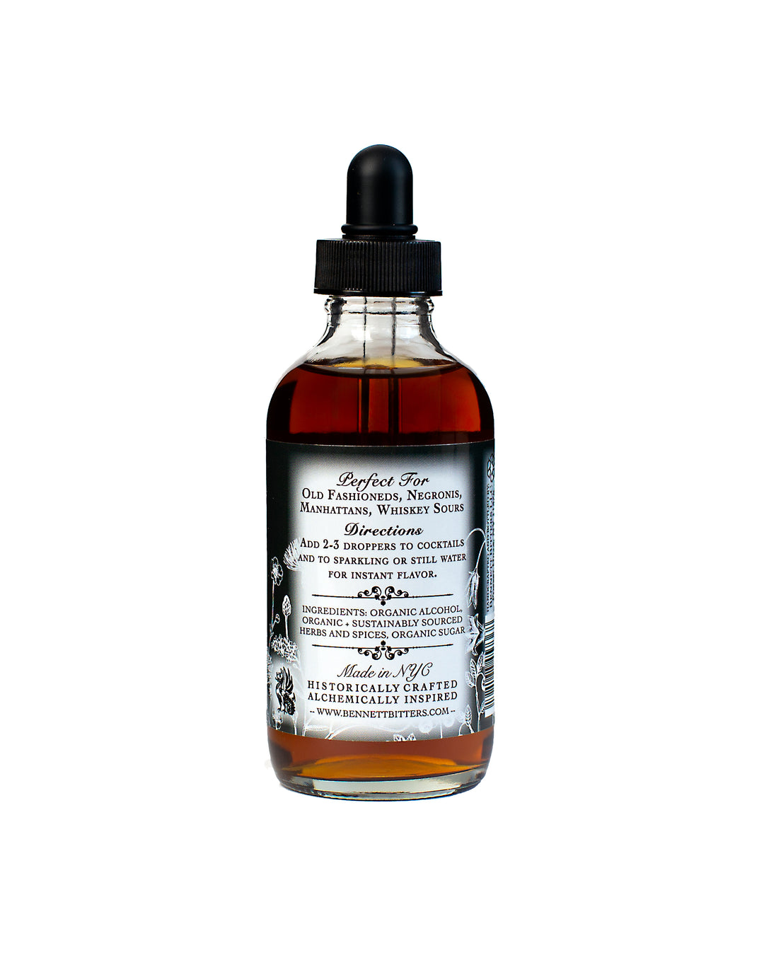 Back label of 4 oz bottle of Exorcism Bitters.