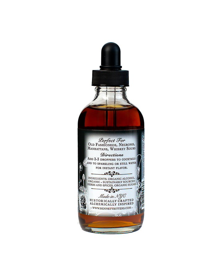 Back label of 4 oz bottle of Exorcism Bitters.