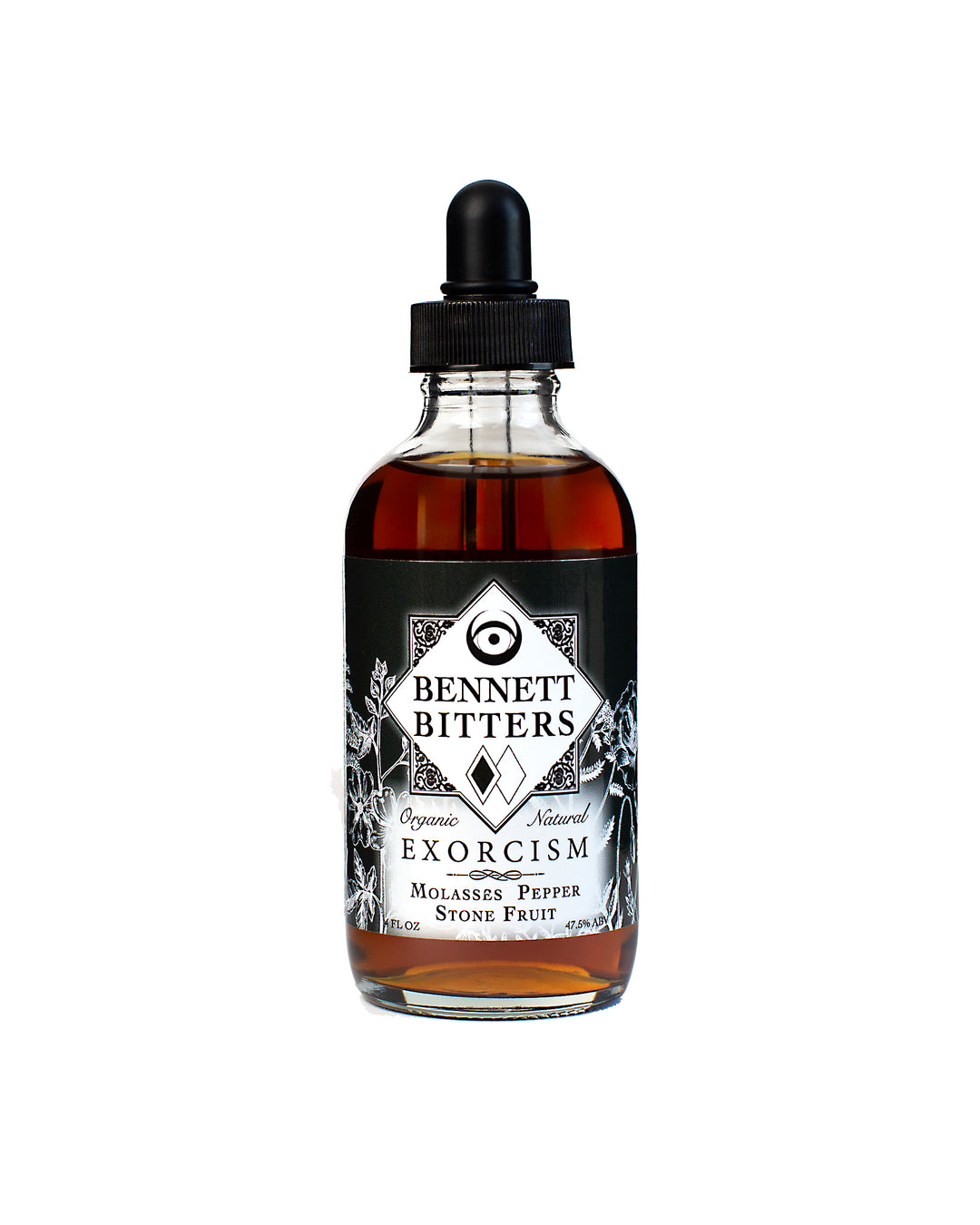 Front label of 4 oz bottle of Exorcism Bitters.