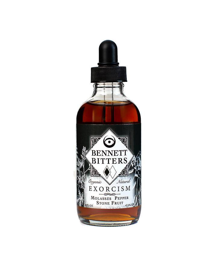 Front label of 4 oz bottle of Exorcism Bitters.