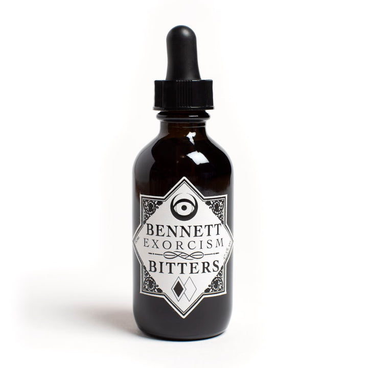 A bottle of Aromatic Exorcism Bitters by Bennett Bitters.